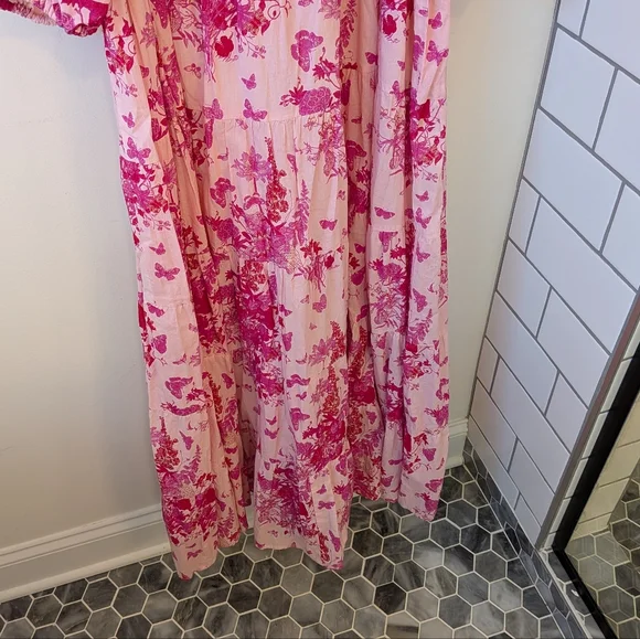 Victoria Dunn Women's Pink Floral Cottagecore Puff Sleeve Maxi Dress Medium - Picture 3 of 6